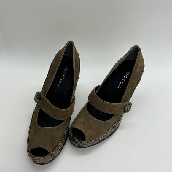 Aerosoles Mary Jane Peep Toe Heels Snake/ Suede - Picture 4 of 4